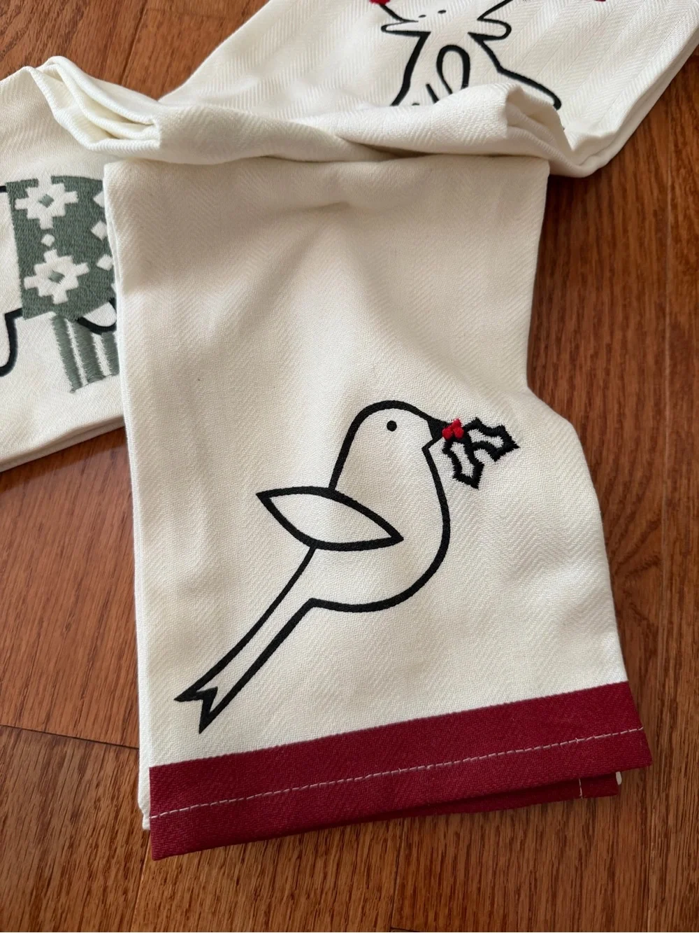 Holiday Kitchen Towels - Cream with Red and Black Trim